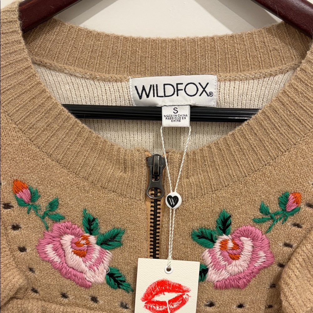 Wildfox Beige Floral Embroidered Cardigan - Picture 2 of 3